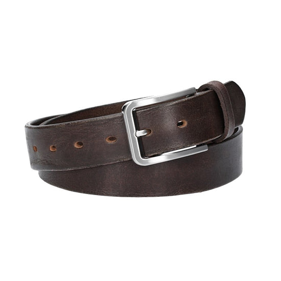 Ledergürtel Braun 35mm mit Dornschließe in Silber - leder-accessoires.com
