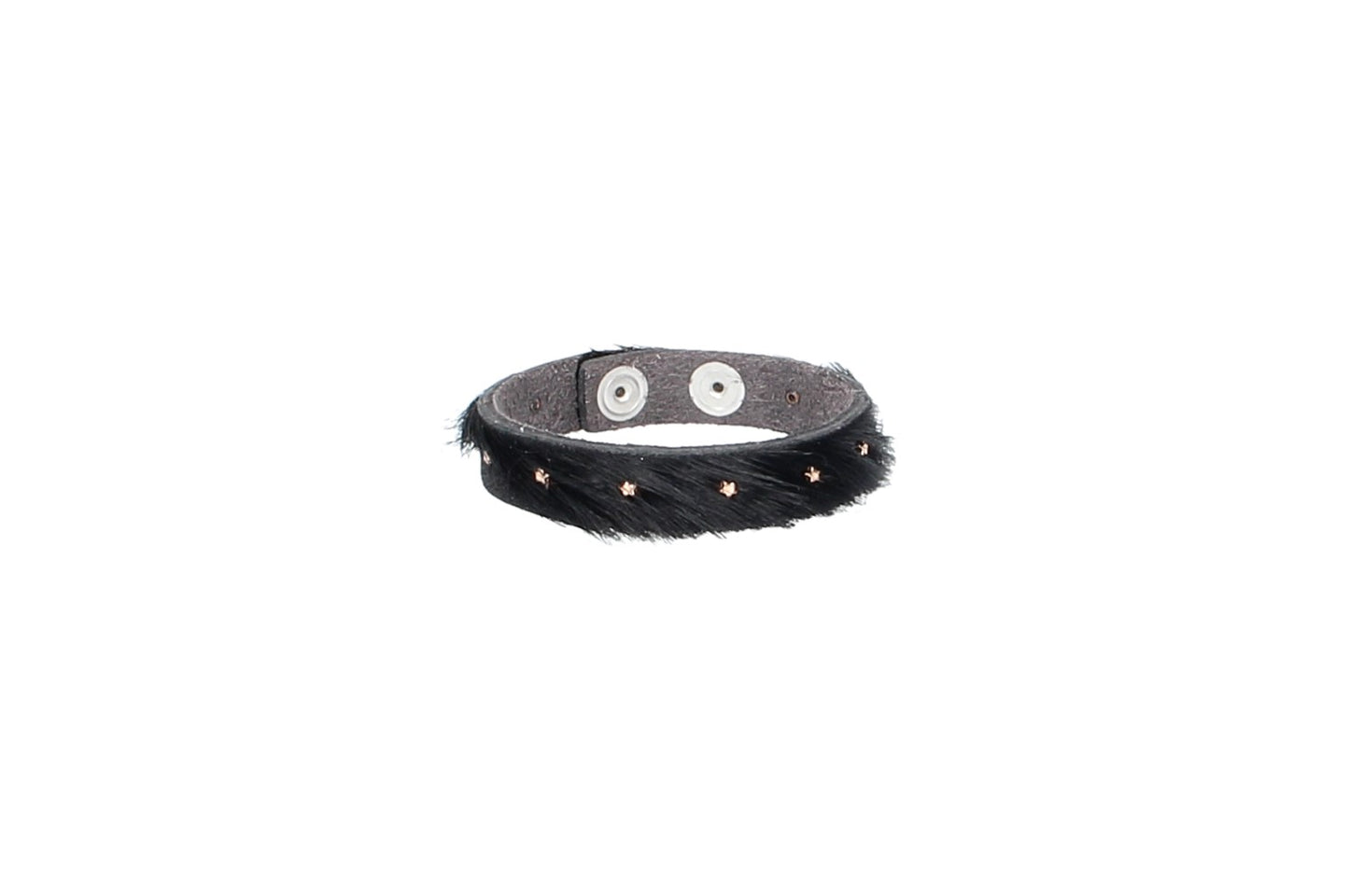 Armband mit Fell und Sternnieten in Schwarz aus Leder