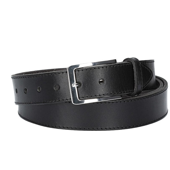 Ledergürtel Überlänge Schwarz 35mm abgenäht mit glänzender Schließe - leder-accessoires.com