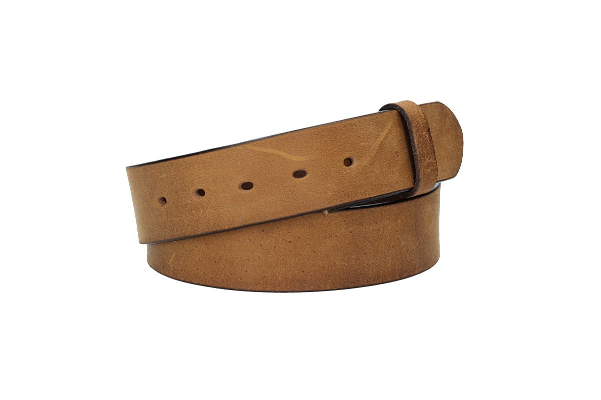 Lederriemen | Gürtelrohling Matt 40mm in Hellbraun mit Schlaufe und Kapplochteil