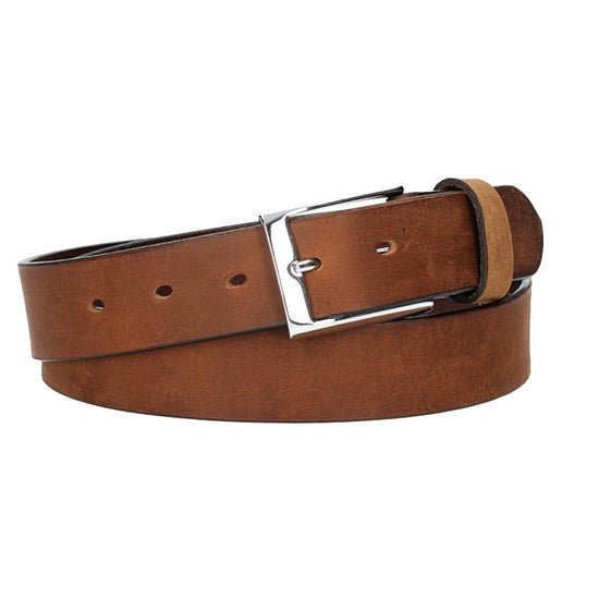 Ledergürtel Cognac 35mm mit Dornschließe in Silber - leder-accessoires.com