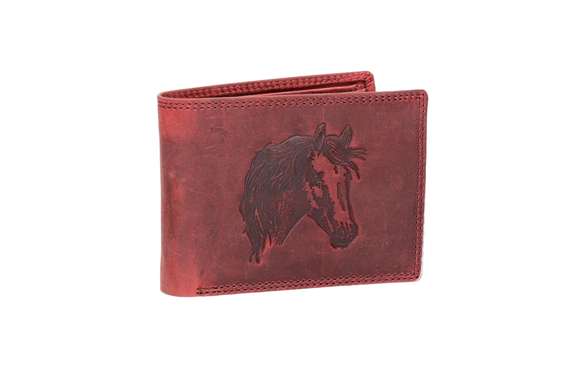Geldbörse Querformat mit Motiv "Pferd" in Vintage Rot aus Leder
