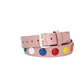 Ledergürtel Kids 25mm in Hellrosa mit bunten Nieten und Rollschließe Weiß