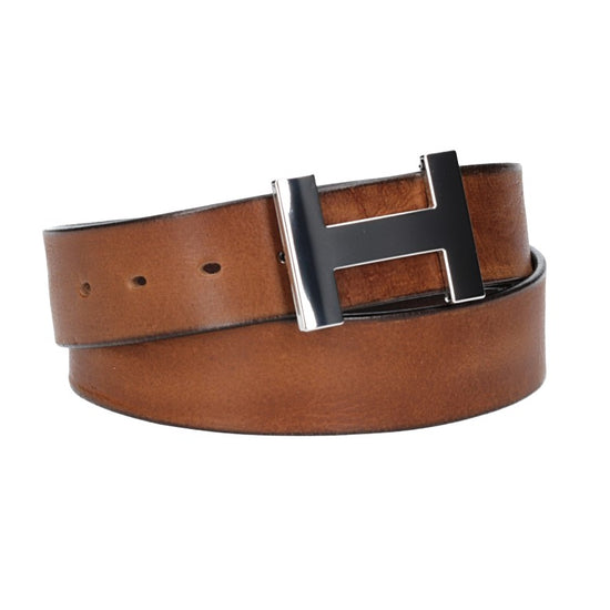 Ledergürtel Cognac 40mm mit H-Schließe in Silber - leder-accessoires.com