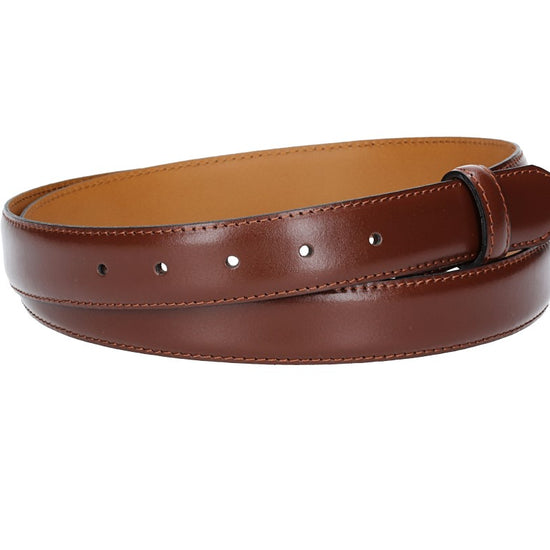 Lederriemen | Gürtelrohling 30mm bombiert in Cognac mit Schlaufe und Kapplochteil - leder-accessoires.com