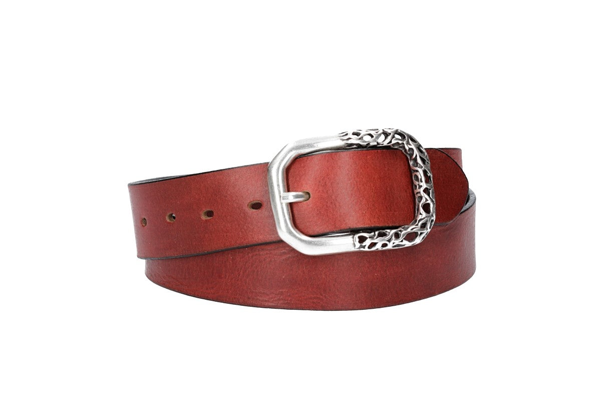 Ledergürtel in Rot 40mm mit Schmuck-Vollschließe