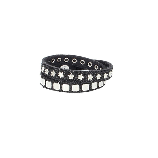 Armband doppelt Schwarz|Silber in Rochenoptik aus Leder - leder-accessoires.com