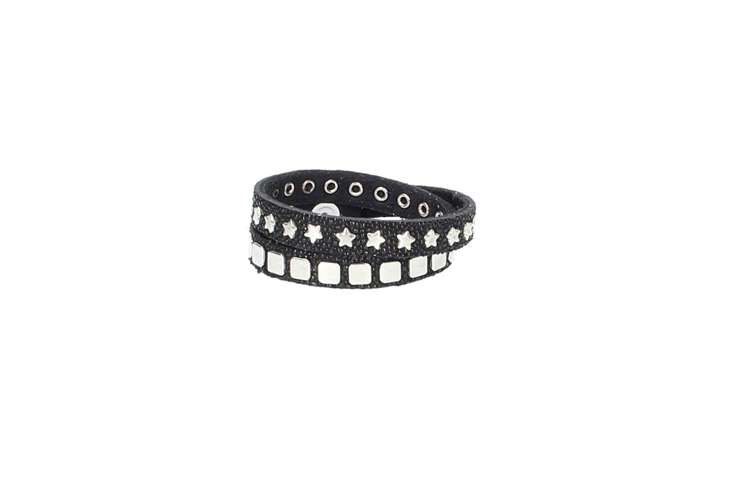 Armband doppelt Schwarz|Silber in Rochenoptik aus Leder - leder-accessoires.com