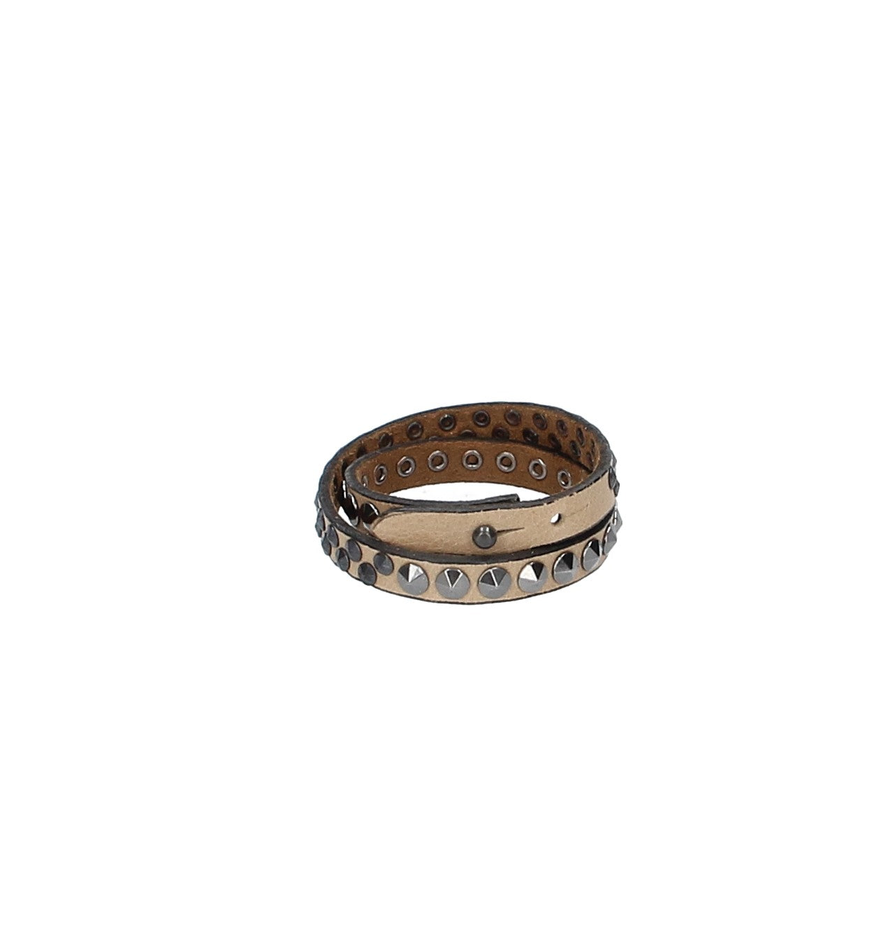 Armband zweifach in Taupe mit dunklen Pyramidennieten aus Leder