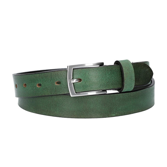 Ledergürtel 30mm in Grün mit Schließe in Silber - leder-accessoires.com