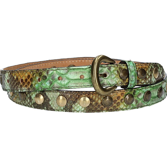 Schlangenledergürtel 25mm Grün und Dornschließe in Messing - leder-accessoires.com