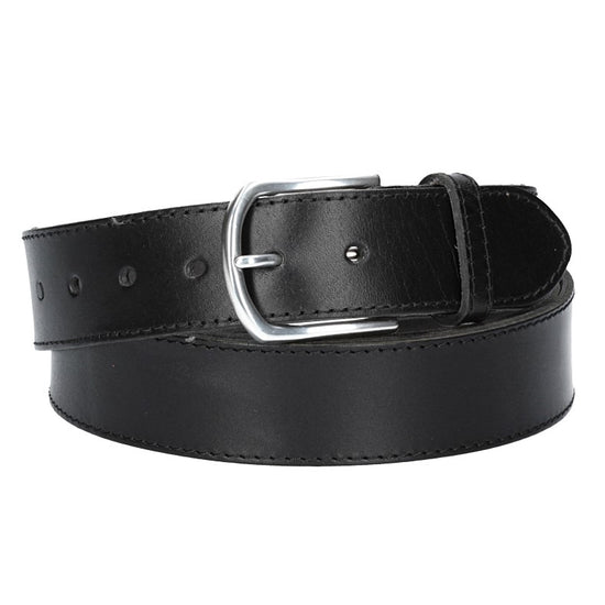Ledergürtel Überlänge Schwarz 40mm abgenäht mit glänzender Schließe - leder-accessoires.com