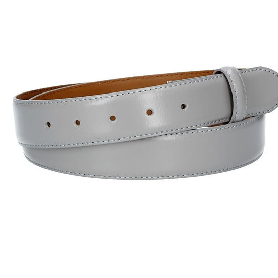 Lederriemen | Gürtelrohling 35mm bombiert in Hellgrau mit Schlaufe und Kapplochteil - leder-accessoires.com