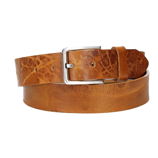 Hochwertiger Ledergürtel 35mm in Gelb|Senfgelb mit rustikaler Schließe in Silber - leder-accessoires.com