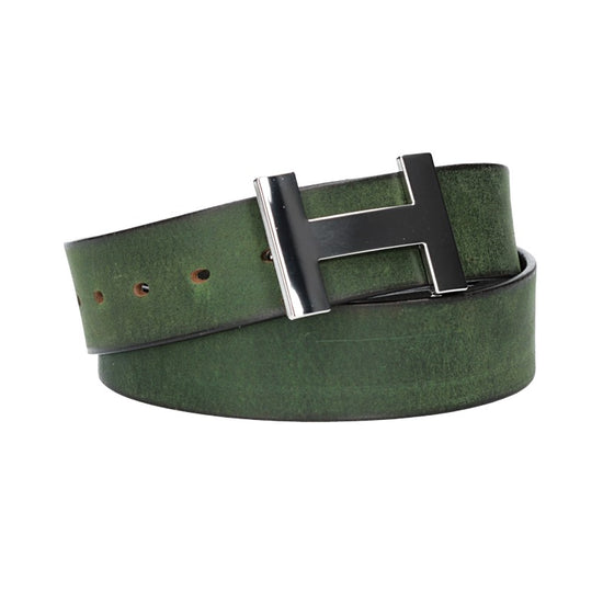 Ledergürtel Grün 40mm mit H-Schließe in Silber - leder-accessoires.com