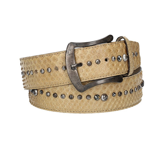 Schlangenledergürtel 40mm Beige mit Nieten und Strass - leder-accessoires.com