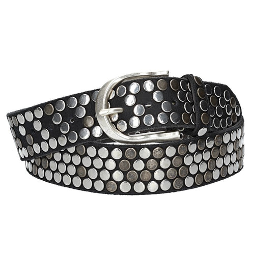 Nietengürtel 35mm in Schwarz und Dornschließe Silber - leder-accessoires.com