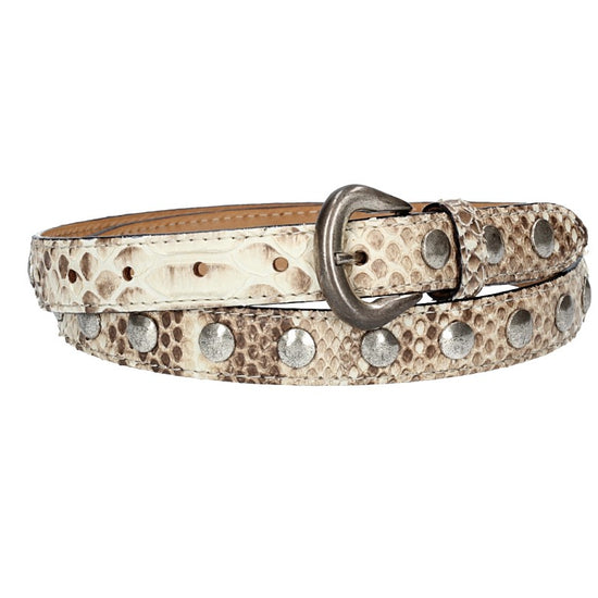 Schlangenledergürtel 25mm Beige und Dornschließe in Silber - leder-accessoires.com