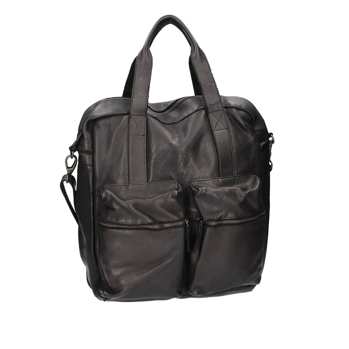Ledertasche in Schwarz mit Reißverschluss und zwei Vortaschen - leder-accessoires.com