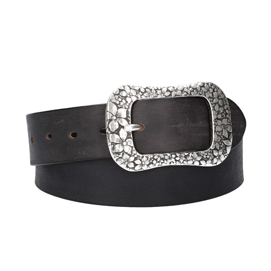 Ledergürtel Schwarz 40mm mit Blumenschließe - leder-accessoires.com