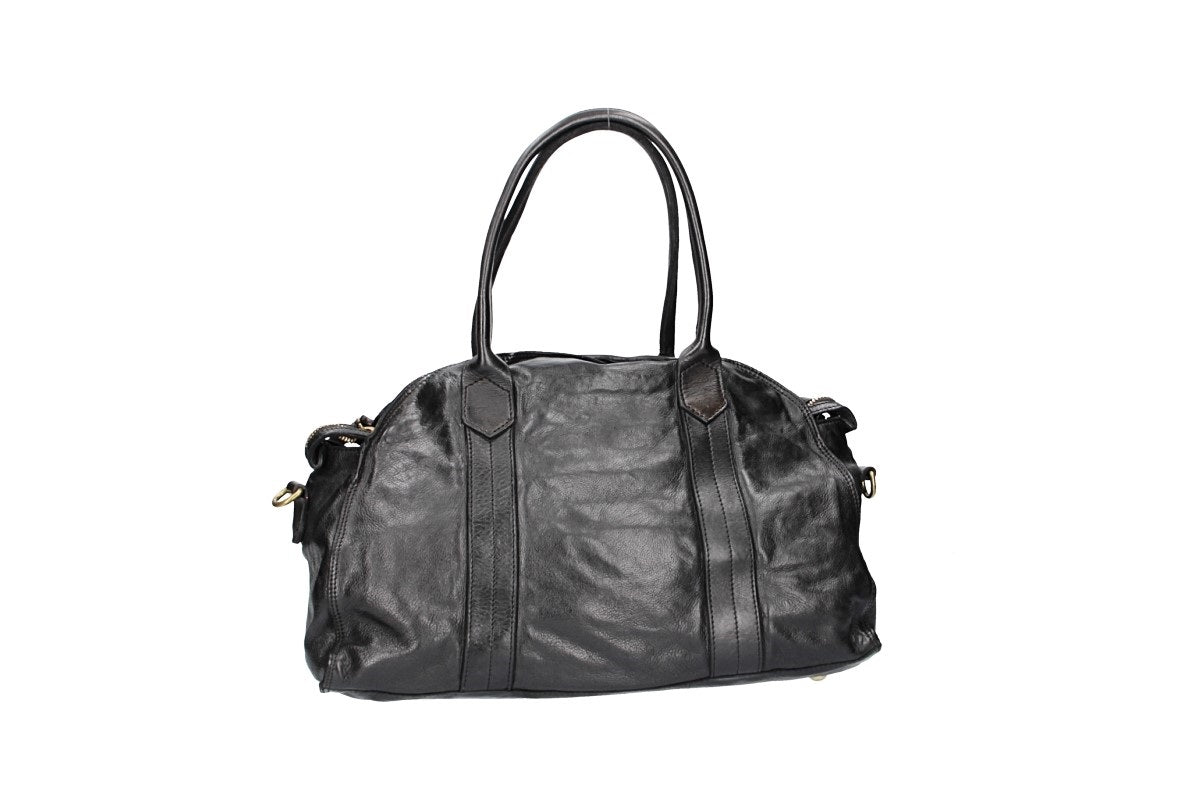 Kurzgrifftasche Kura aus Leder in Schwarz