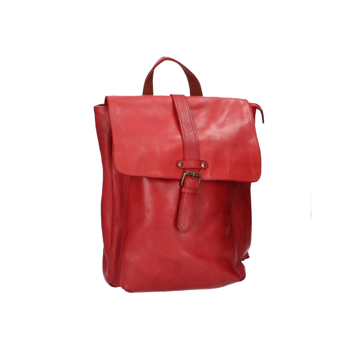 Rucksack mit Überschlag und Lasche in Rot aus Leder