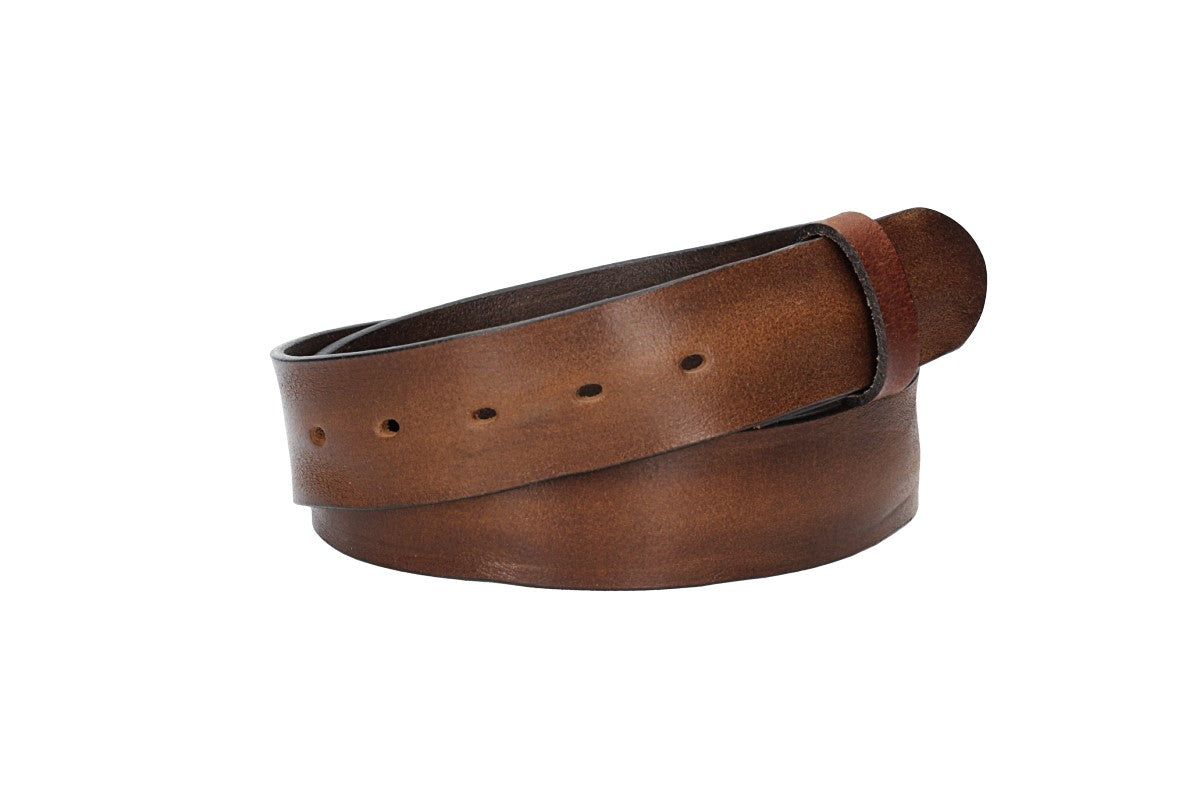 Lederriemen | Gürtelrohling Glanz 40mm in Cognac mit Schlaufe und Kapplochteil - leder-accessoires.com