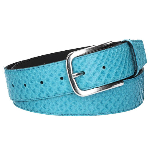 Schlangenledergürtel 40mm Türkis mit Schließe in Silber - leder-accessoires.com