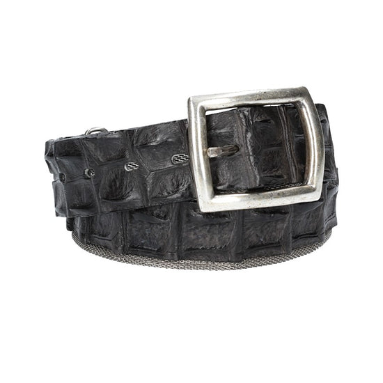 Krokoledergürtel  40mm Schwarz mit Vollschließe Silber - leder-accessoires.com
