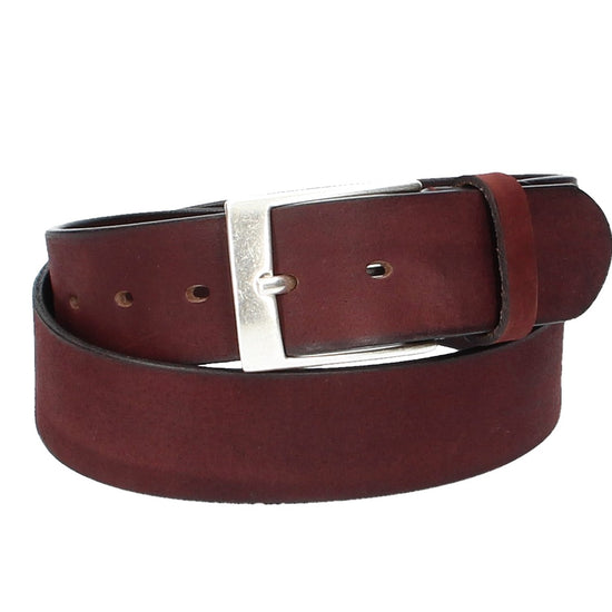 Ledergürtel Rot|Bordeaux 40mm mit Dornschließe in Silber - leder-accessoires.com