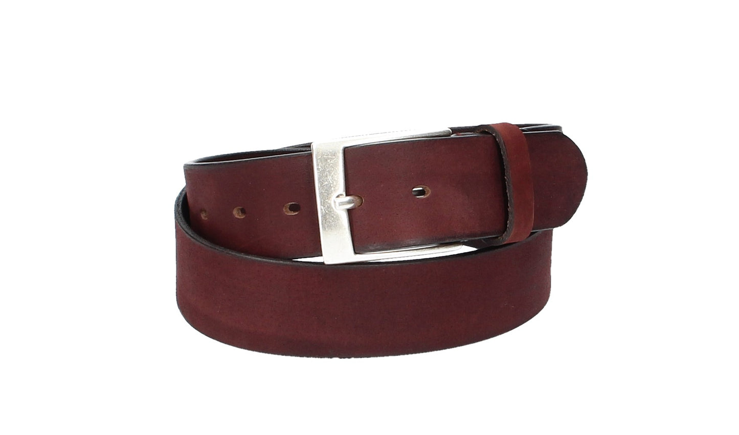 Ledergürtel Rot|Bordeaux 40mm mit Dornschließe in Silber