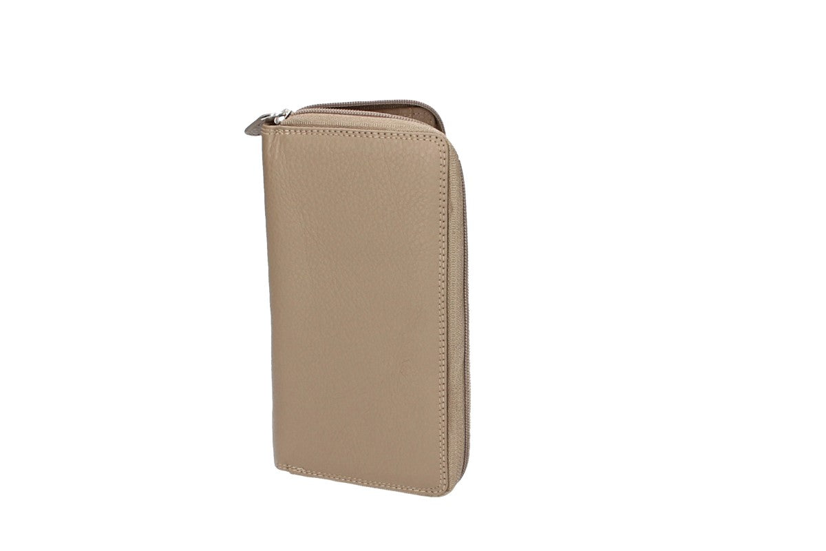 Damenbörse mit Reißverschluss in Taupe aus Leder - leder-accessoires.com