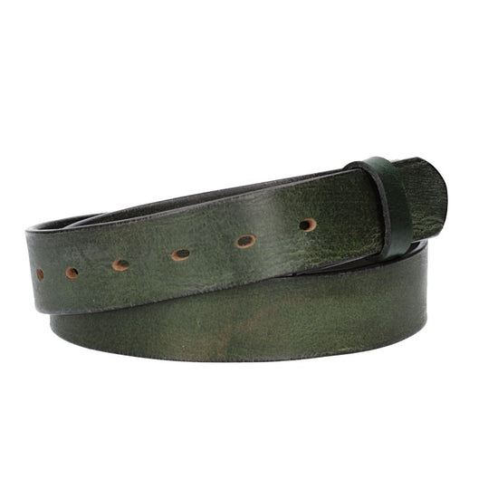 Lederriemen | Gürtelrohling Glanz 35mm in Grün mit Schlaufe und Kapplochteil - leder-accessoires.com