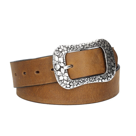 Ledergürtel Ocker | Senfgelb 40mm mit Blumenschließe - leder-accessoires.com
