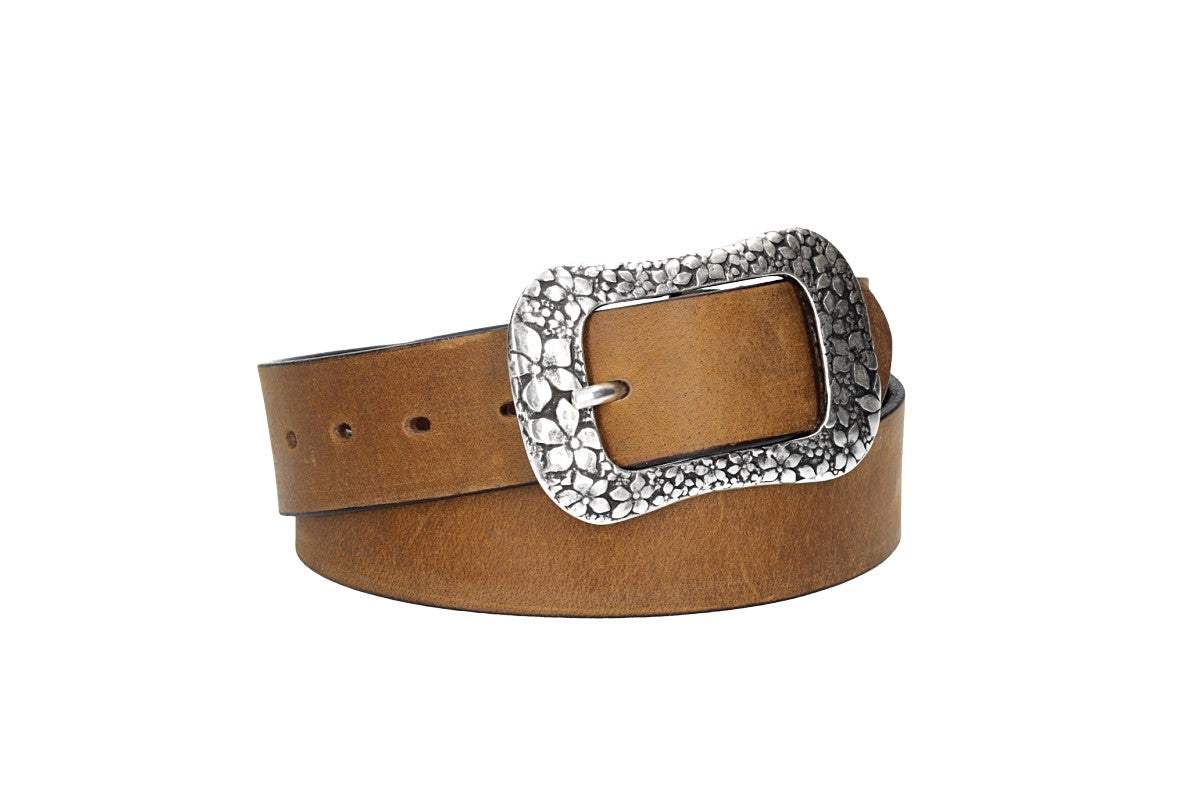 Ledergürtel Ocker | Senfgelb 40mm mit Blumenschließe