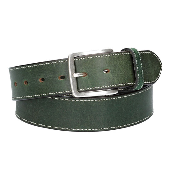 Ledergürtel Grün 40mm abgenäht mit Dornschließe in Silber - leder-accessoires.com