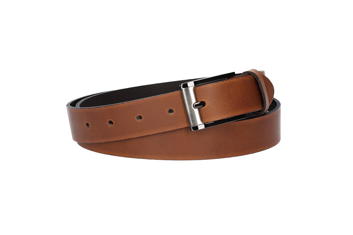 Herren-|Anzugsgürtel 30mm in Cognac mit Dornschließe in Silber