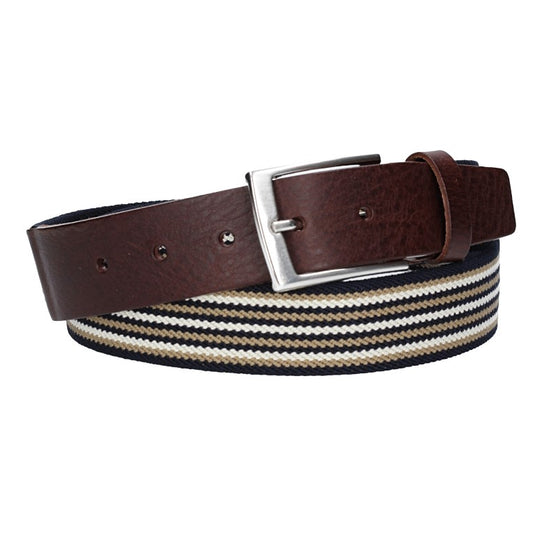 Stretchgürtel|Bandgürtel 35mm in Dunkelbraun gestreift mit Dornschließe - leder-accessoires.com