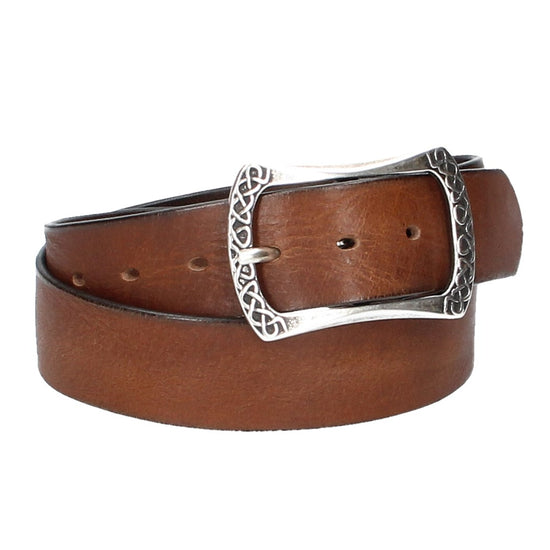 Ledergürtel Cognac 40mm mit Vollschließe in Silber - leder-accessoires.com