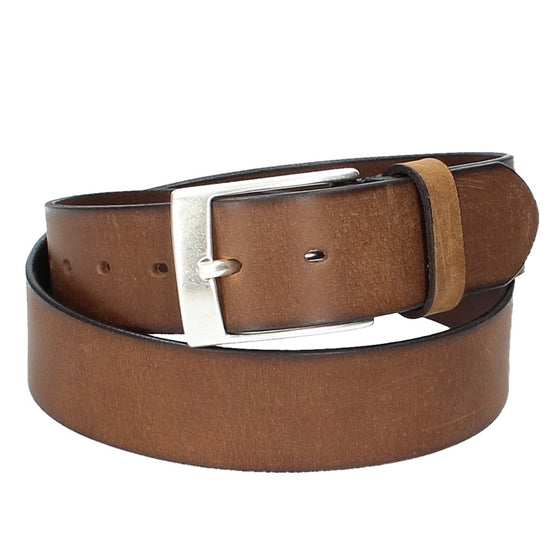 Ledergürtel Cognac 40mm mit Dornschließe in Silber - leder-accessoires.com