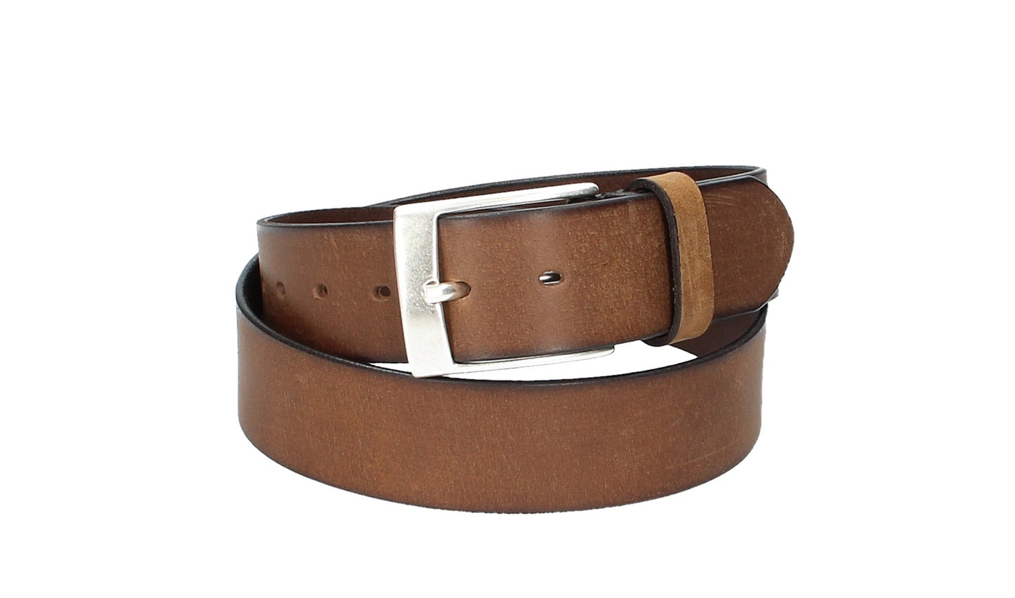 Ledergürtel Cognac 40mm mit Dornschließe in Silber