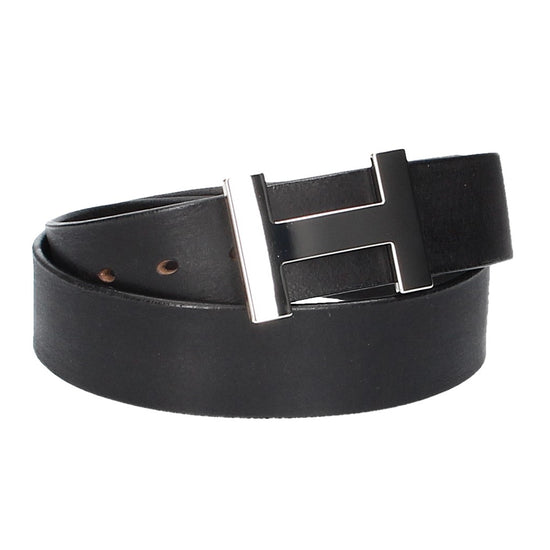 Ledergürtel Schwarz 40mm mit H-Schließe in Silber - leder-accessoires.com