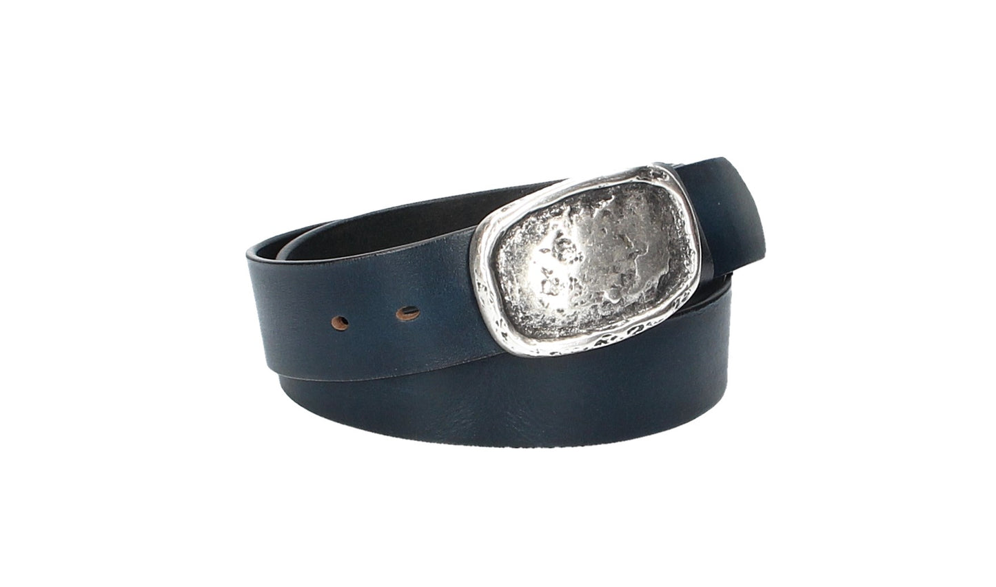 Ledergürtel Blau|Marine 40mm mit Koppelschließe in Used Optik