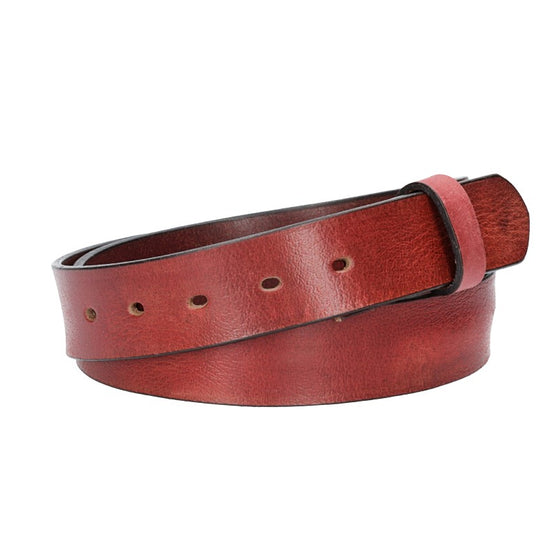 Lederriemen | Gürtelrohling Glanz 35mm in Rot mit Schlaufe und Kapplochteil - leder-accessoires.com