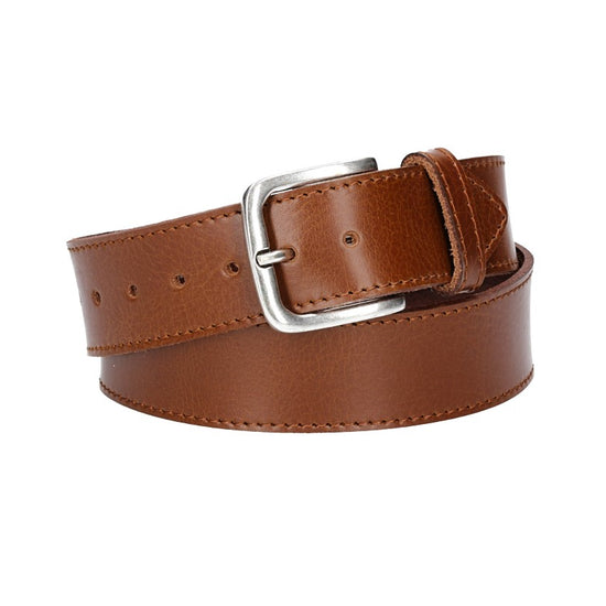 Ledergürtel Kids 30mm abgenäht in Cognac mit Dornschließe in Silber - leder-accessoires.com