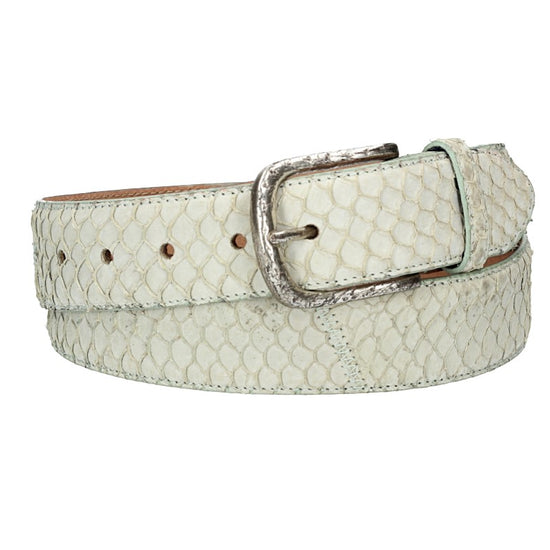 Schlangenledergürtel 40mm Mint|Beige mit Schließe in Silber - leder-accessoires.com