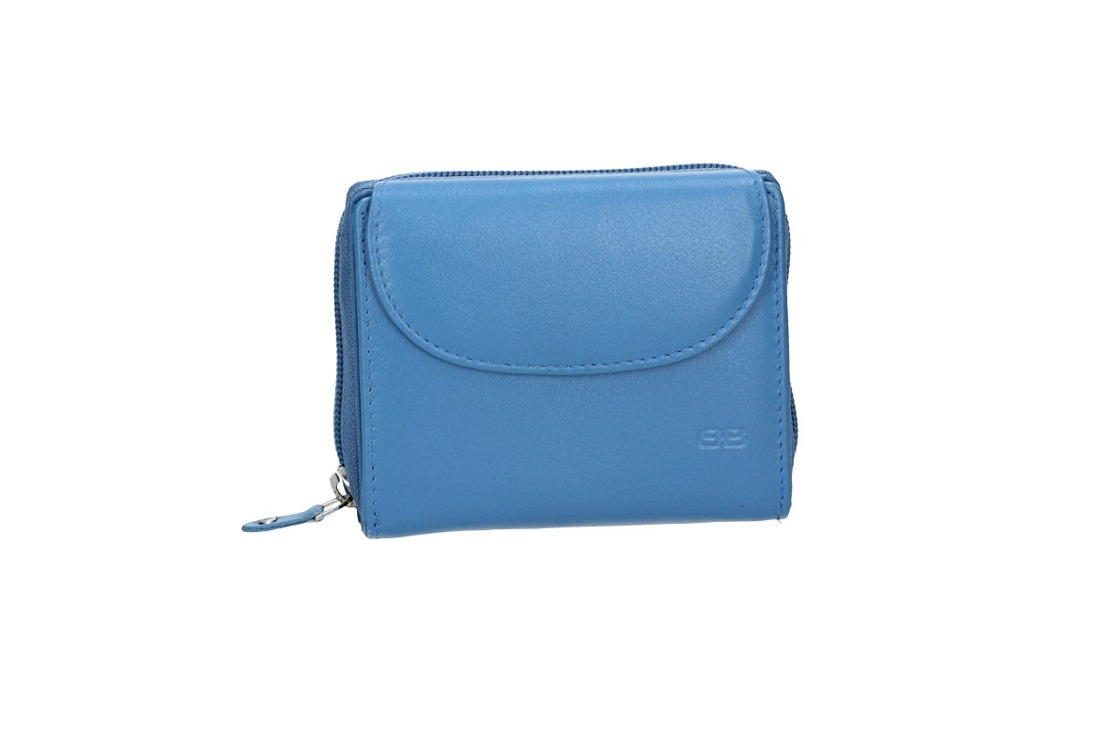 Damenbörse mit Reißverschluss in Eisblau aus Leder - leder-accessoires.com