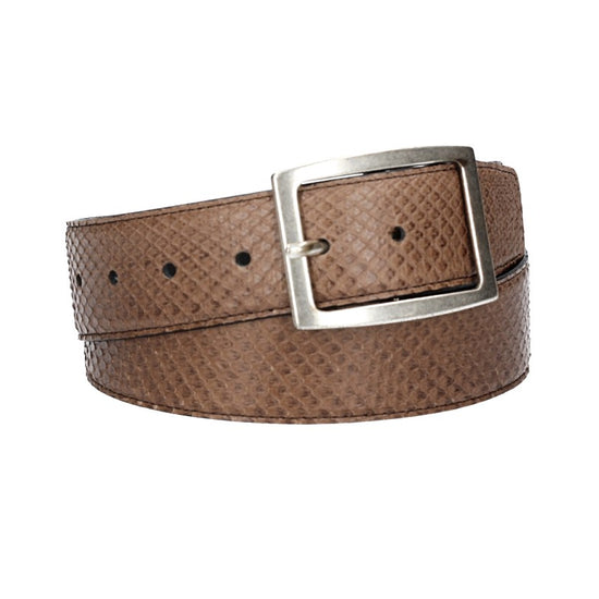 Schlangenledergürtel 40mm Braun und Vollschließe in Silber - leder-accessoires.com
