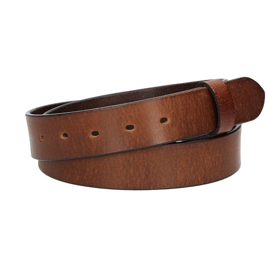 Lederriemen | Gürtelrohling Matt 35mm in Cognac mit Schlaufe und Kapplochteil - leder-accessoires.com