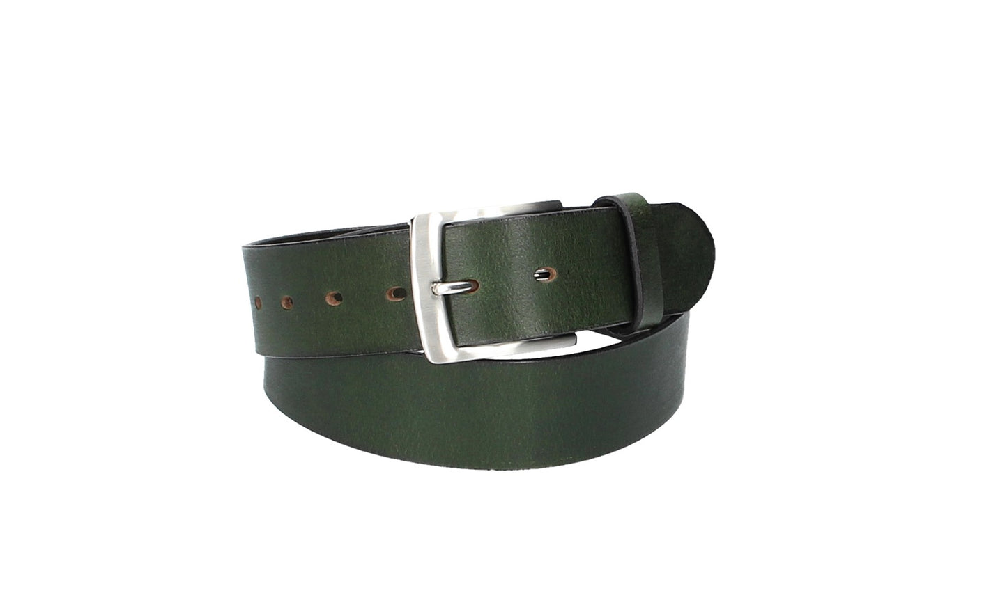 Ledergürtel Grün 40mm mit Dornschließe in Silber